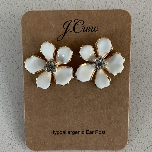 NWT JCrew white flower earrings - Picture 2 of 2